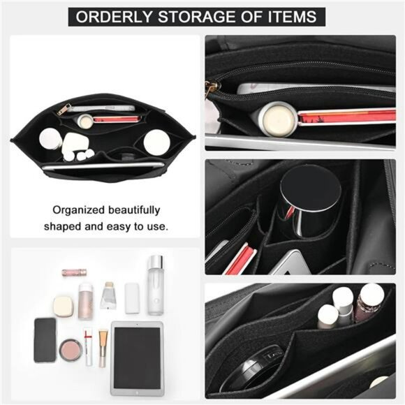 Large Black Felt Tote Bag Organizer Insert Fits Longchamp Le Pliage Handbag - Picture 5 of 7